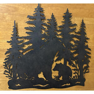 Bear Cub Forest Sign Metal Wall Art Rustic Cabin Lodge Decor Wildlife Silhouette